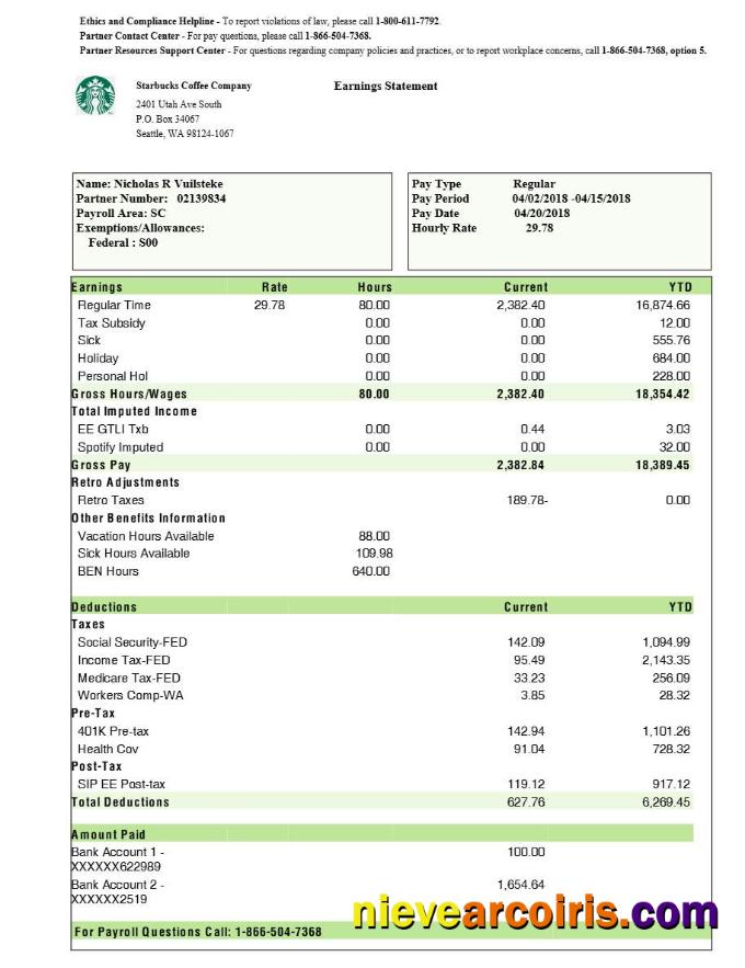 Starbucks Coffee Company earnings statement